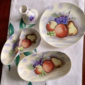 Vintage Ucagco Japan Hand painted Ceramic Fruit Design serving set